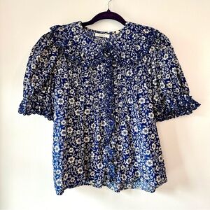 Doen Quincy Top in Blue Floral Jessamine Calico Size Small S